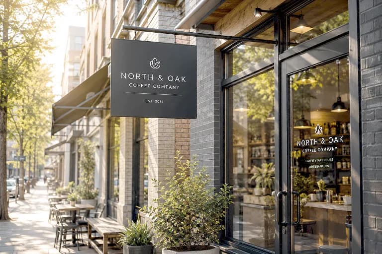 Conceptual coffee shop identity applied to exterior signage